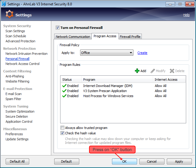 AhnLab Internet Security settings 4